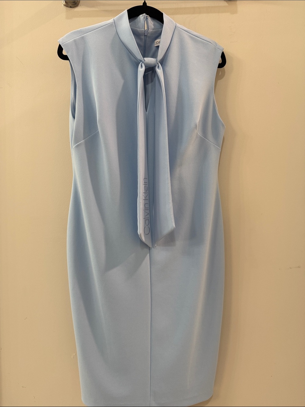 Calvin Klein Light Blue Sleeveless Midi Tie-Neck Dress